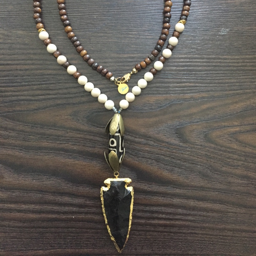 Gold Arrowhead Tribal Bead Necklace